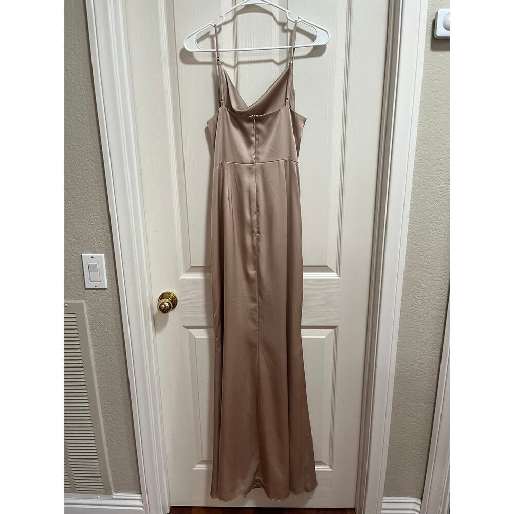Birdy Grey Lydia Dress Matte Satin Neutral Champagne Medium Long Bridesmaid Cowl - Picture 4 of 13